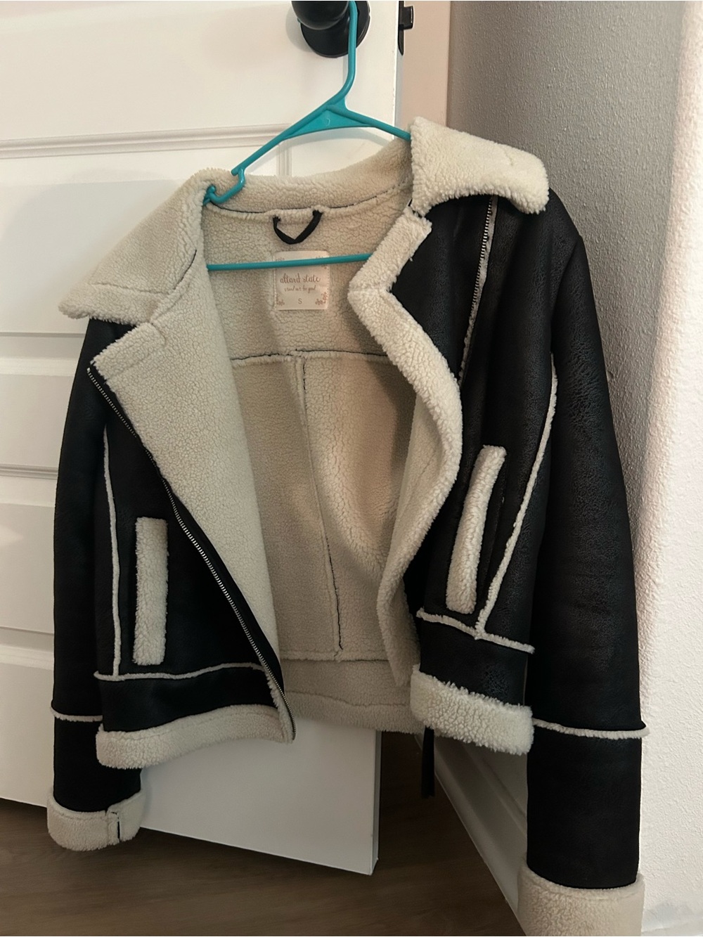 Altar'd State Black and Cream Faux Shearling Moto Jacket